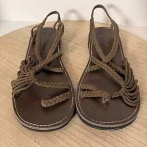Plaka Womens Braided Strap Sandals Size 10 Brown Leather Flat Slingback